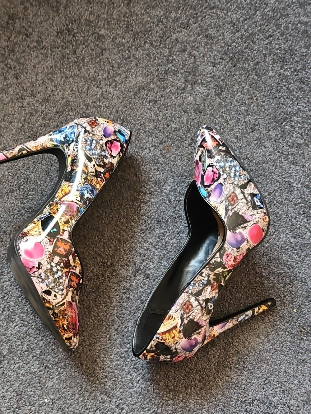 Printed Platform Heels in Black & Pink